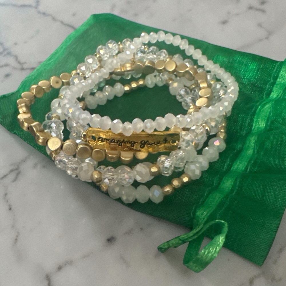 Gold And White Beaded Stackable Bracelet Set. Ama… - image 2